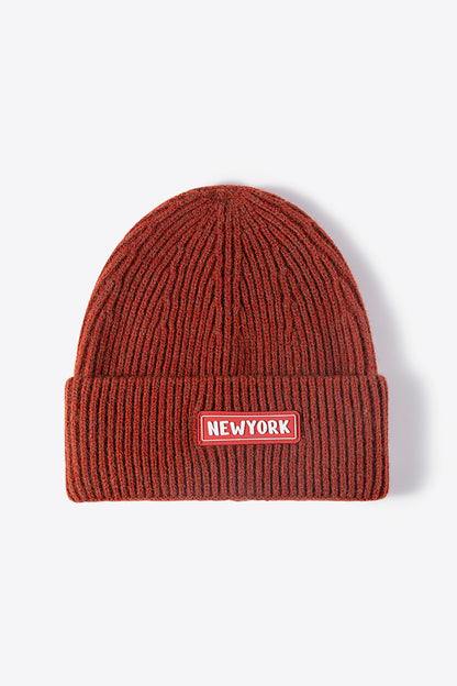 AHTC - NEWYORK Patch Rib-Knit Cuffed Beanie