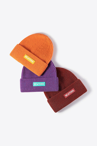 AHTC - NEWYORK Patch Rib-Knit Cuffed Beanie