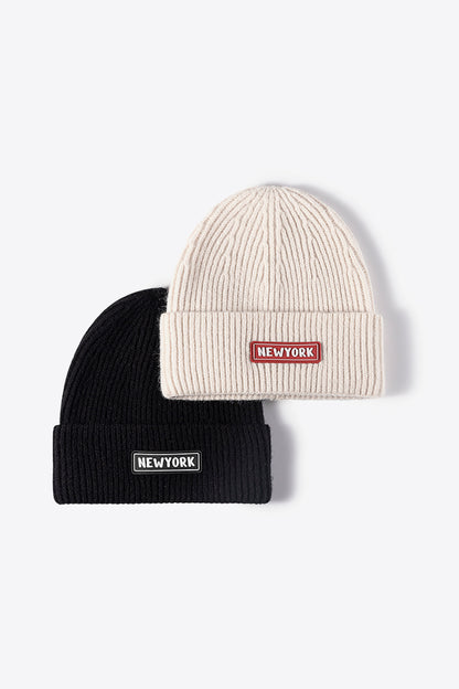 AHTC - NEWYORK Patch Rib-Knit Cuffed Beanie