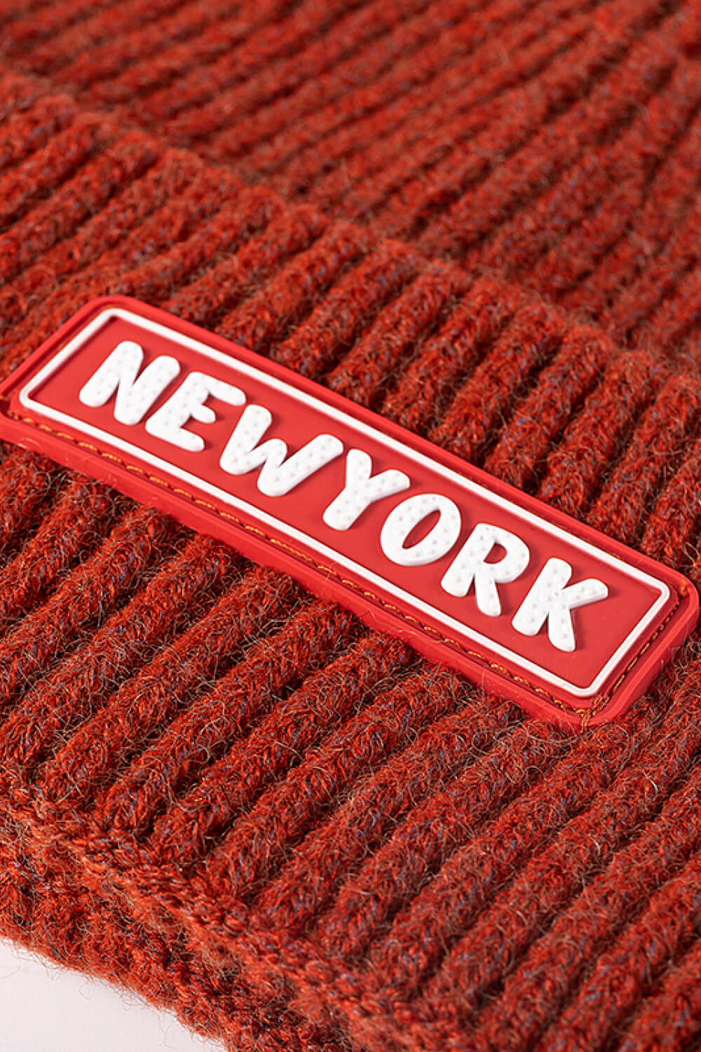 AHTC - NEWYORK Patch Rib-Knit Cuffed Beanie