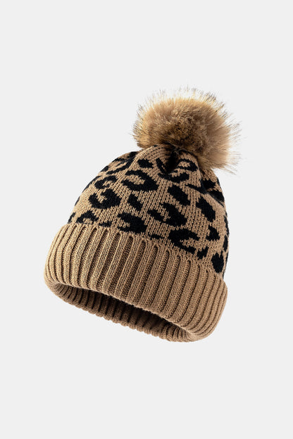 AHTC - Leopard Pom-Pom Cuffed Beanie