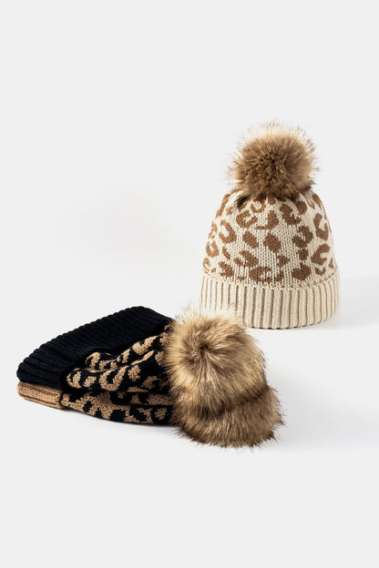 AHTC - Leopard Pom-Pom Cuffed Beanie