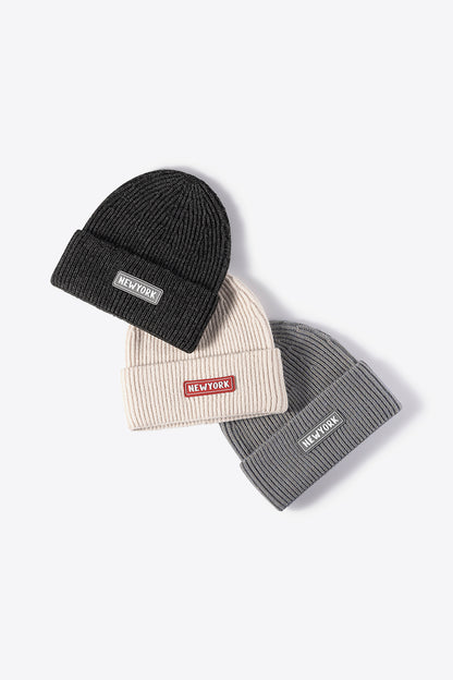 AHTC - NEWYORK Patch Rib-Knit Cuffed Beanie