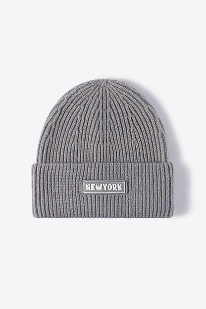 AHTC - NEWYORK Patch Rib-Knit Cuffed Beanie