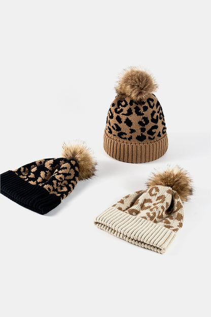 AHTC - Leopard Pom-Pom Cuffed Beanie