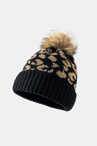 AHTC - Leopard Pom-Pom Cuffed Beanie