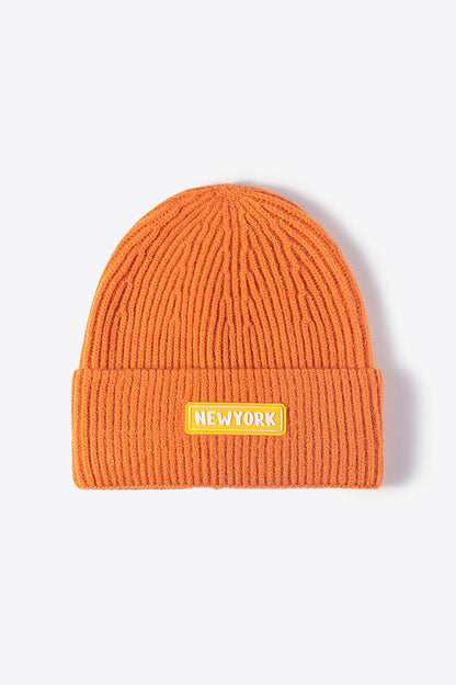 AHTC - NEWYORK Patch Rib-Knit Cuffed Beanie