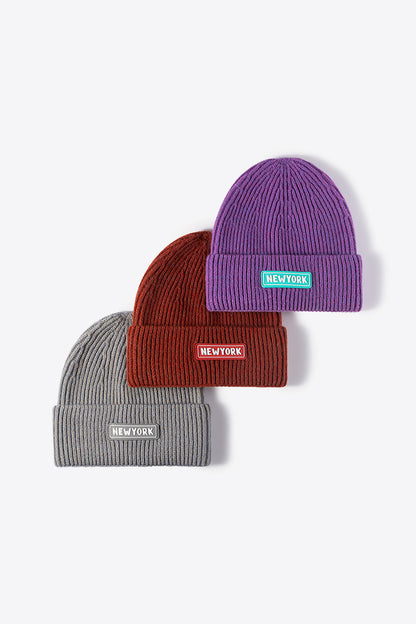 AHTC - NEWYORK Patch Rib-Knit Cuffed Beanie