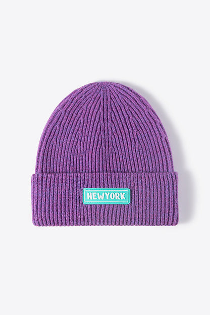 AHTC - NEWYORK Patch Rib-Knit Cuffed Beanie