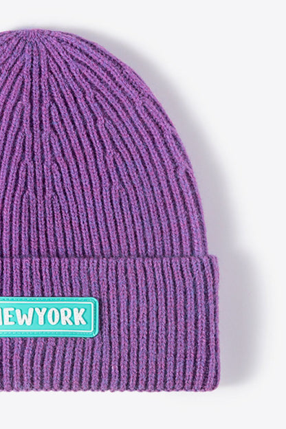 AHTC - NEWYORK Patch Rib-Knit Cuffed Beanie