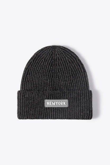 AHTC - NEWYORK Patch Rib-Knit Cuffed Beanie