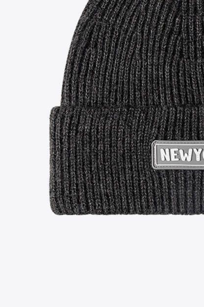 AHTC - NEWYORK Patch Rib-Knit Cuffed Beanie