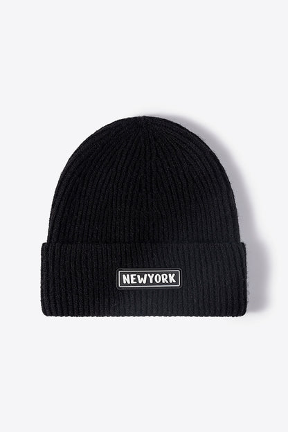 AHTC - NEWYORK Patch Rib-Knit Cuffed Beanie